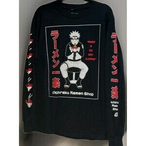Naruto Shippuden Ichiraku Ramen Shop Long Sleeve Graphic Tee Men’s M Black Anime